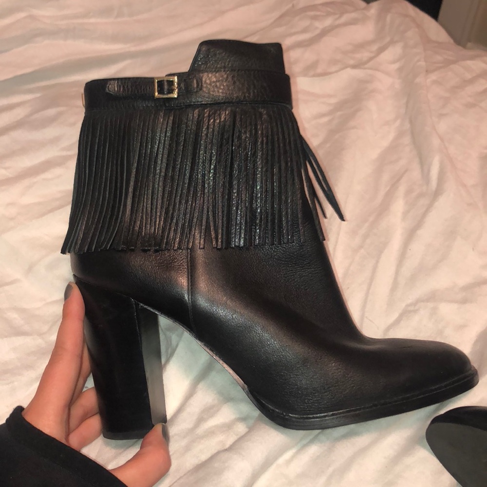 Ivanka Trump Fringe Heeled Ankle Booties